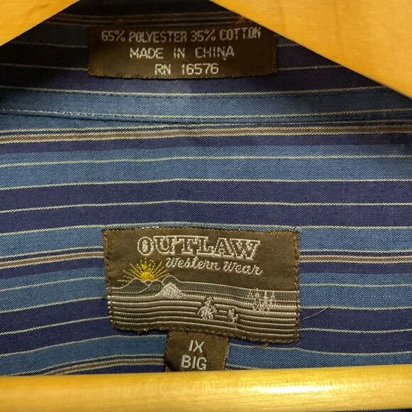 Outlaw Vintage 90s Blue Stripe Pearl Snap Short Sleeve Western Shirt Size 1X Big - Picture 3 of 10